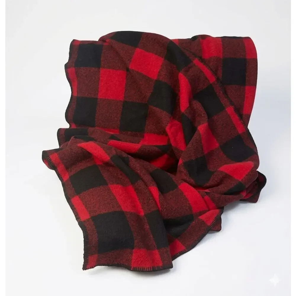 Woolrich Buffalo Plaid Wool Vintage Blanket Red Black Cabin Throw USA Made
